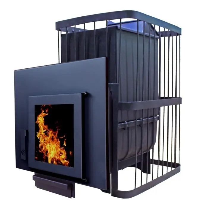 Печь банная ComfortProm ЧУГУН 20 м³, со стеклом, декор, закрытая каменка